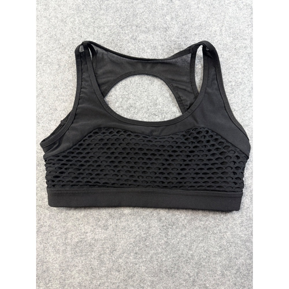 90 Degree by Reflex Womens Black Mesh Fishnet Racerback Sports Bra Large